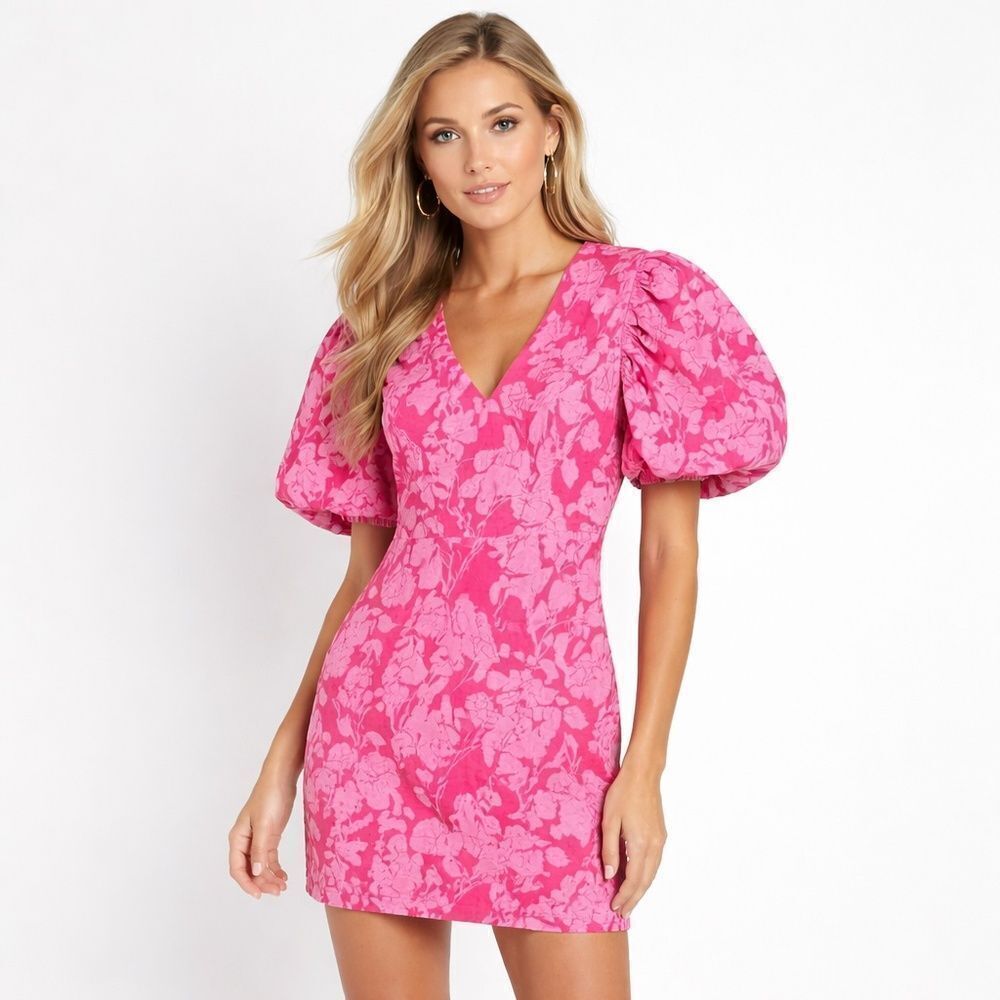 Endless Rose Pink Floral Puff Sleeve Mini Dress XS